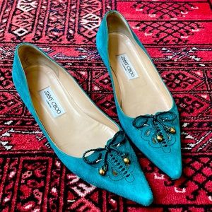 Jimmy Choo teal pointy toe flats, sz 39